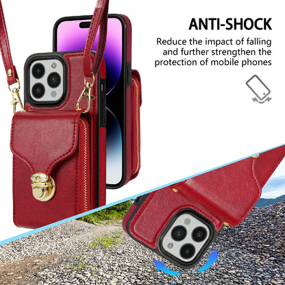 For iPhone 14 Pro PU Leather Coated TPU Zipper Phone Case Card Slot Kickstand Shockproof Cover