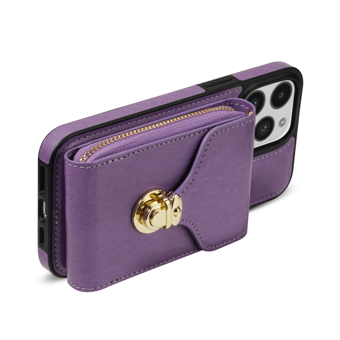 For iPhone 14 Pro PU Leather Coated TPU Zipper Phone Case Card Slot Kickstand Shockproof Cover