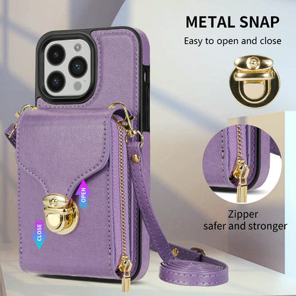 For iPhone 14 Pro PU Leather Coated TPU Zipper Phone Case Card Slot Kickstand Shockproof Cover