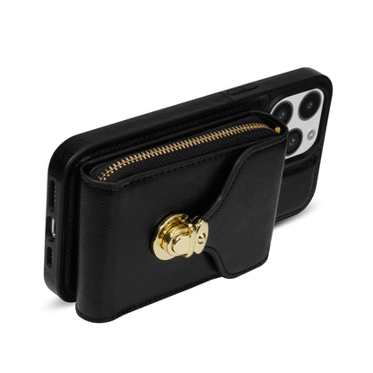 For iPhone 14 Pro Max PU Leather + TPU Kickstand Phone Case Card Slot Holder Zipper Bag Phone Cover