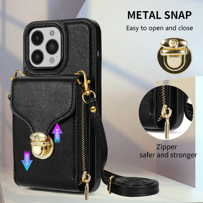 For iPhone 14 Pro Max PU Leather + TPU Kickstand Phone Case Card Slot Holder Zipper Bag Phone Cover