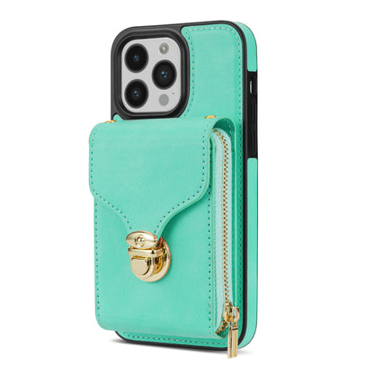 For iPhone 14 Pro Max PU Leather + TPU Kickstand Phone Case Card Slot Holder Zipper Bag Phone Cover