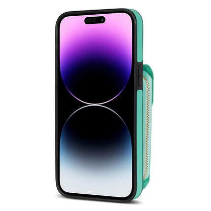 For iPhone 14 Pro Max PU Leather + TPU Kickstand Phone Case Card Slot Holder Zipper Bag Phone Cover