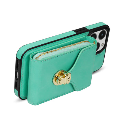 For iPhone 14 Pro Max PU Leather + TPU Kickstand Phone Case Card Slot Holder Zipper Bag Phone Cover