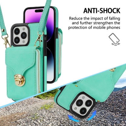 For iPhone 14 Pro Max PU Leather + TPU Kickstand Phone Case Card Slot Holder Zipper Bag Phone Cover