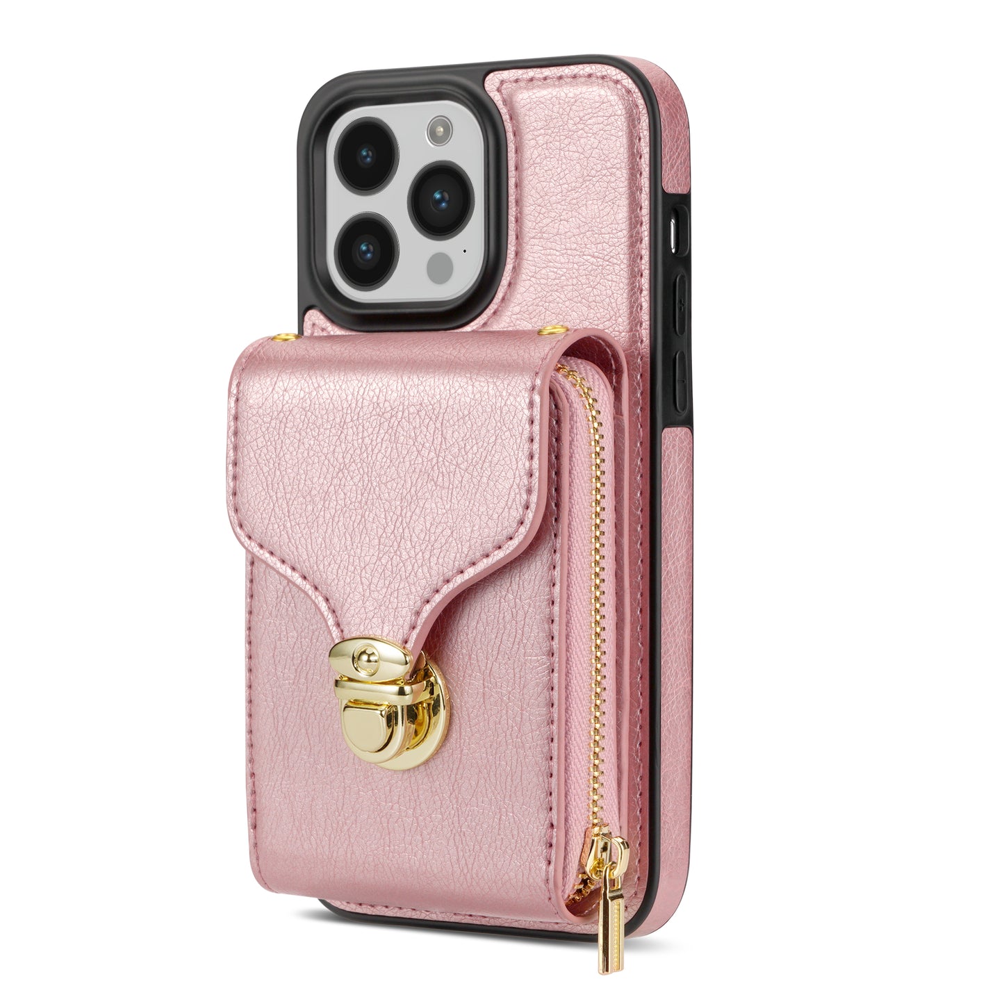 For iPhone 14 Pro Max PU Leather + TPU Kickstand Phone Case Card Slot Holder Zipper Bag Phone Cover