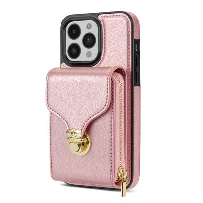 For iPhone 14 Pro Max PU Leather + TPU Kickstand Phone Case Card Slot Holder Zipper Bag Phone Cover