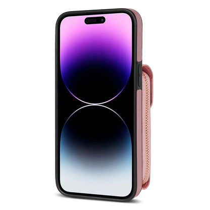 For iPhone 14 Pro Max PU Leather + TPU Kickstand Phone Case Card Slot Holder Zipper Bag Phone Cover