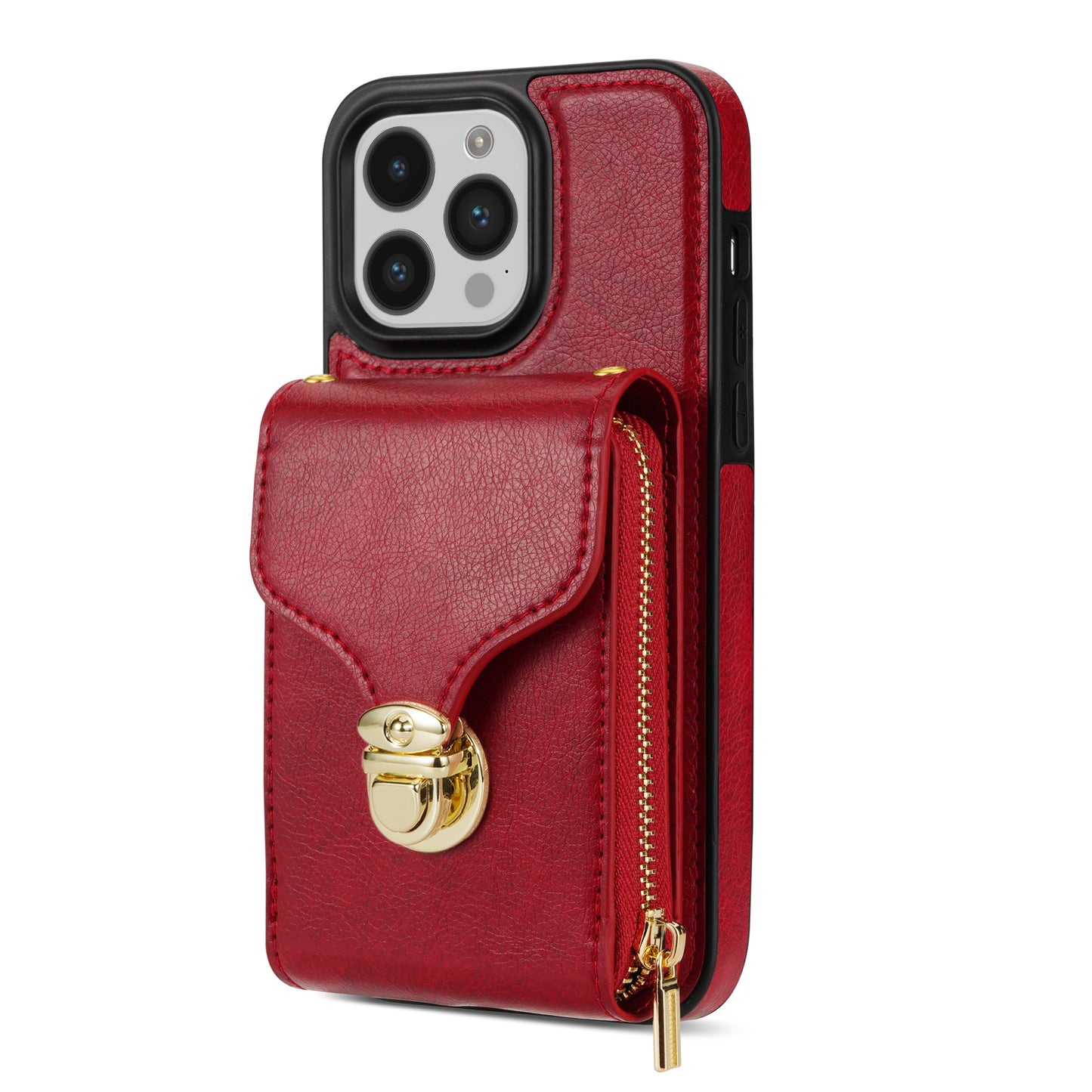 For iPhone 14 Pro Max PU Leather + TPU Kickstand Phone Case Card Slot Holder Zipper Bag Phone Cover