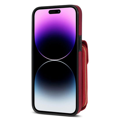 For iPhone 14 Pro Max PU Leather + TPU Kickstand Phone Case Card Slot Holder Zipper Bag Phone Cover