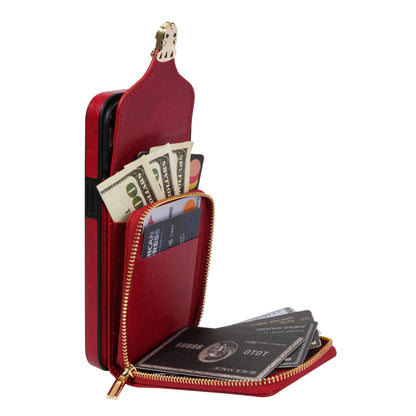 For iPhone 14 Pro Max PU Leather + TPU Kickstand Phone Case Card Slot Holder Zipper Bag Phone Cover