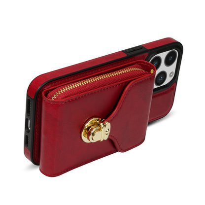 For iPhone 14 Pro Max PU Leather + TPU Kickstand Phone Case Card Slot Holder Zipper Bag Phone Cover