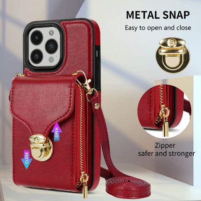 For iPhone 14 Pro Max PU Leather + TPU Kickstand Phone Case Card Slot Holder Zipper Bag Phone Cover
