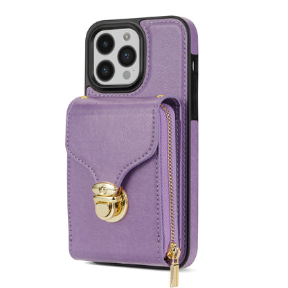 For iPhone 14 Pro Max PU Leather + TPU Kickstand Phone Case Card Slot Holder Zipper Bag Phone Cover