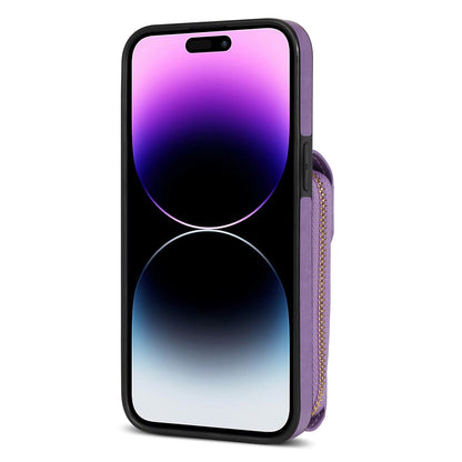 For iPhone 14 Pro Max PU Leather + TPU Kickstand Phone Case Card Slot Holder Zipper Bag Phone Cover