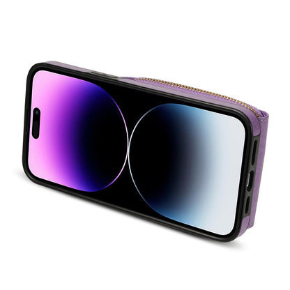 For iPhone 14 Pro Max PU Leather + TPU Kickstand Phone Case Card Slot Holder Zipper Bag Phone Cover