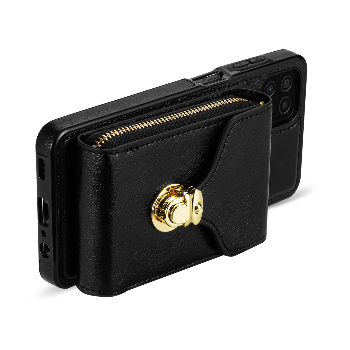 For Samsung Galaxy A12 Zipper Card Holder Bag Phone Case PU Leather Coated TPU Kickstand Cover