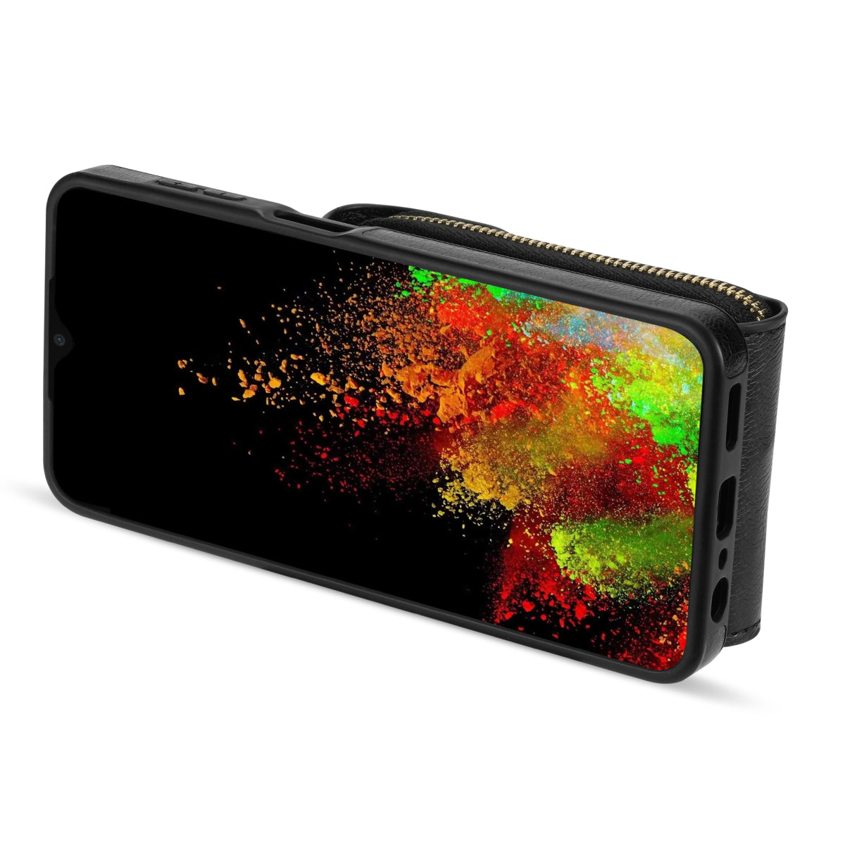 For Samsung Galaxy A12 Zipper Card Holder Bag Phone Case PU Leather Coated TPU Kickstand Cover