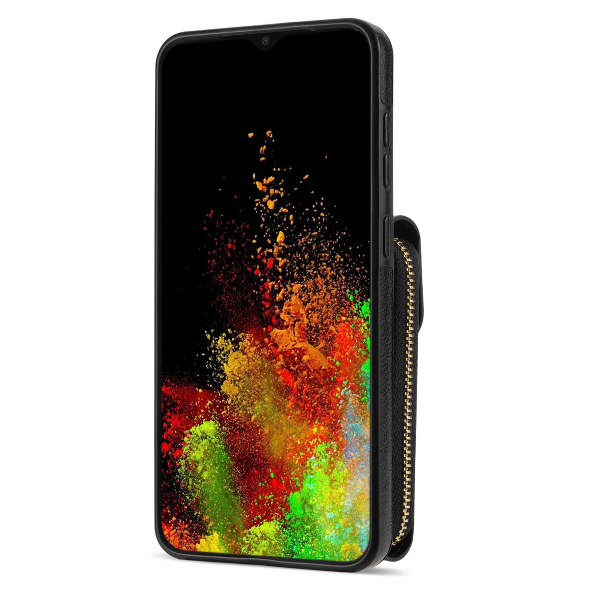 For Samsung Galaxy A12 Zipper Card Holder Bag Phone Case PU Leather Coated TPU Kickstand Cover