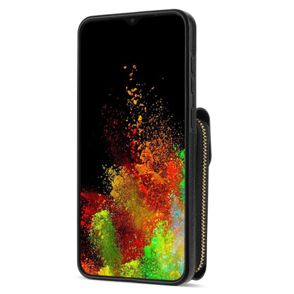 For Samsung Galaxy A12 Zipper Card Holder Bag Phone Case PU Leather Coated TPU Kickstand Cover