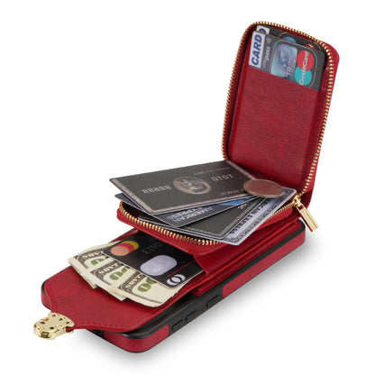 For Samsung Galaxy A12 Zipper Card Holder Bag Phone Case PU Leather Coated TPU Kickstand Cover
