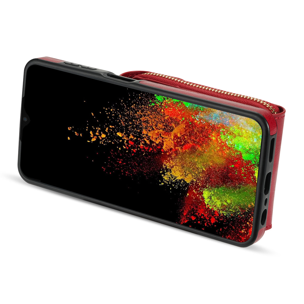 For Samsung Galaxy A12 Zipper Card Holder Bag Phone Case PU Leather Coated TPU Kickstand Cover