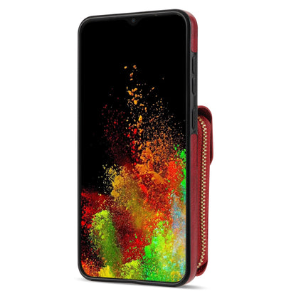 For Samsung Galaxy A12 Zipper Card Holder Bag Phone Case PU Leather Coated TPU Kickstand Cover
