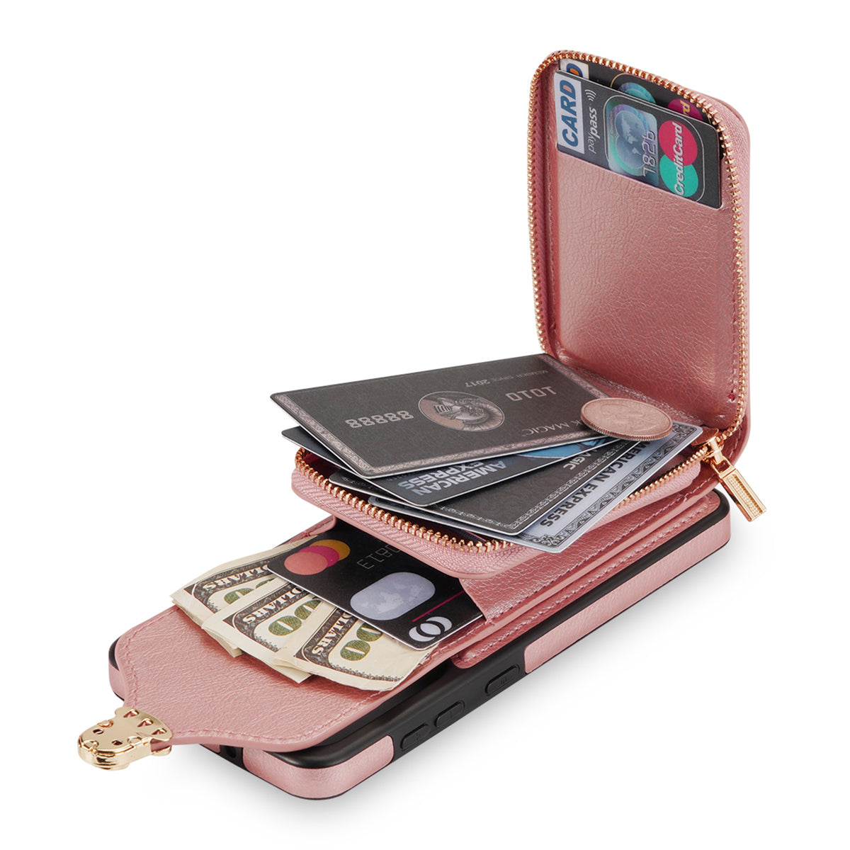 For Samsung Galaxy A12 Zipper Card Holder Bag Phone Case PU Leather Coated TPU Kickstand Cover