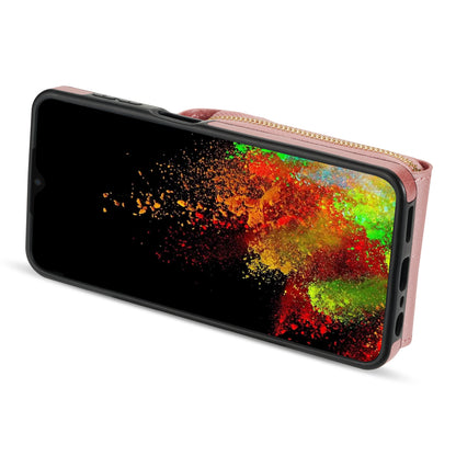 For Samsung Galaxy A12 Zipper Card Holder Bag Phone Case PU Leather Coated TPU Kickstand Cover