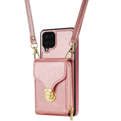 For Samsung Galaxy A12 Zipper Card Holder Bag Phone Case PU Leather Coated TPU Kickstand Cover