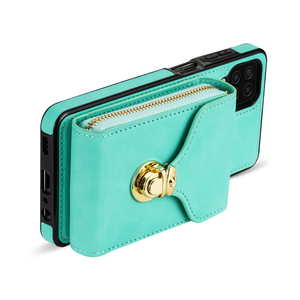 For Samsung Galaxy A12 Zipper Card Holder Bag Phone Case PU Leather Coated TPU Kickstand Cover