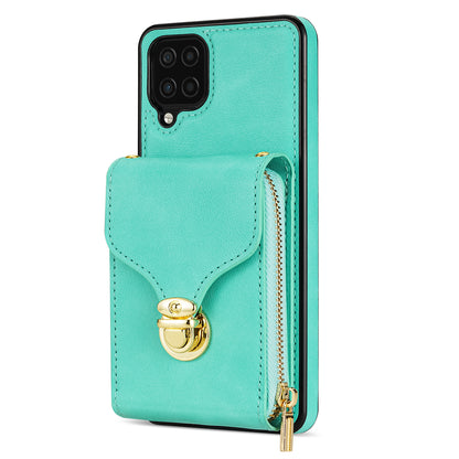 For Samsung Galaxy A12 Zipper Card Holder Bag Phone Case PU Leather Coated TPU Kickstand Cover