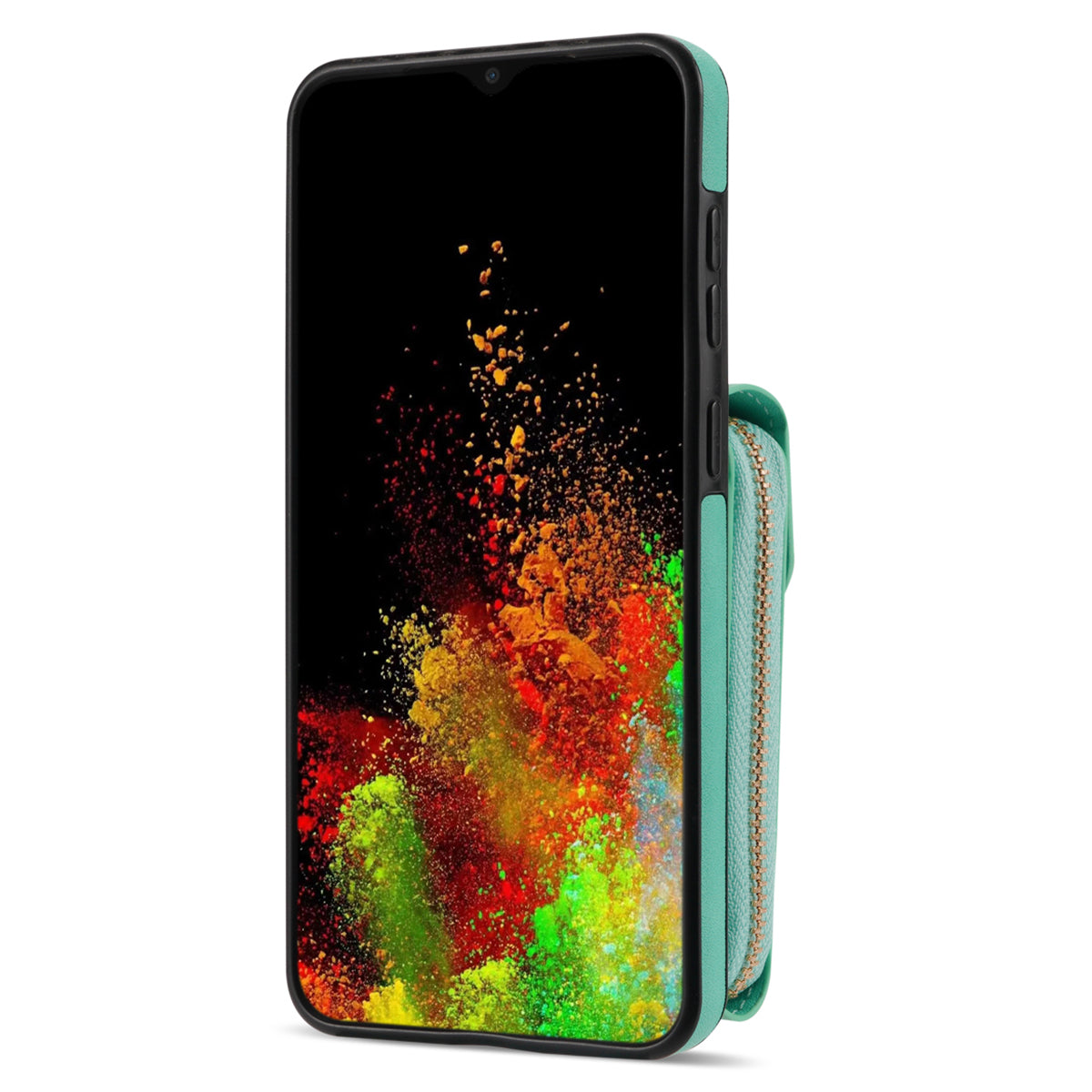 For Samsung Galaxy A12 Zipper Card Holder Bag Phone Case PU Leather Coated TPU Kickstand Cover