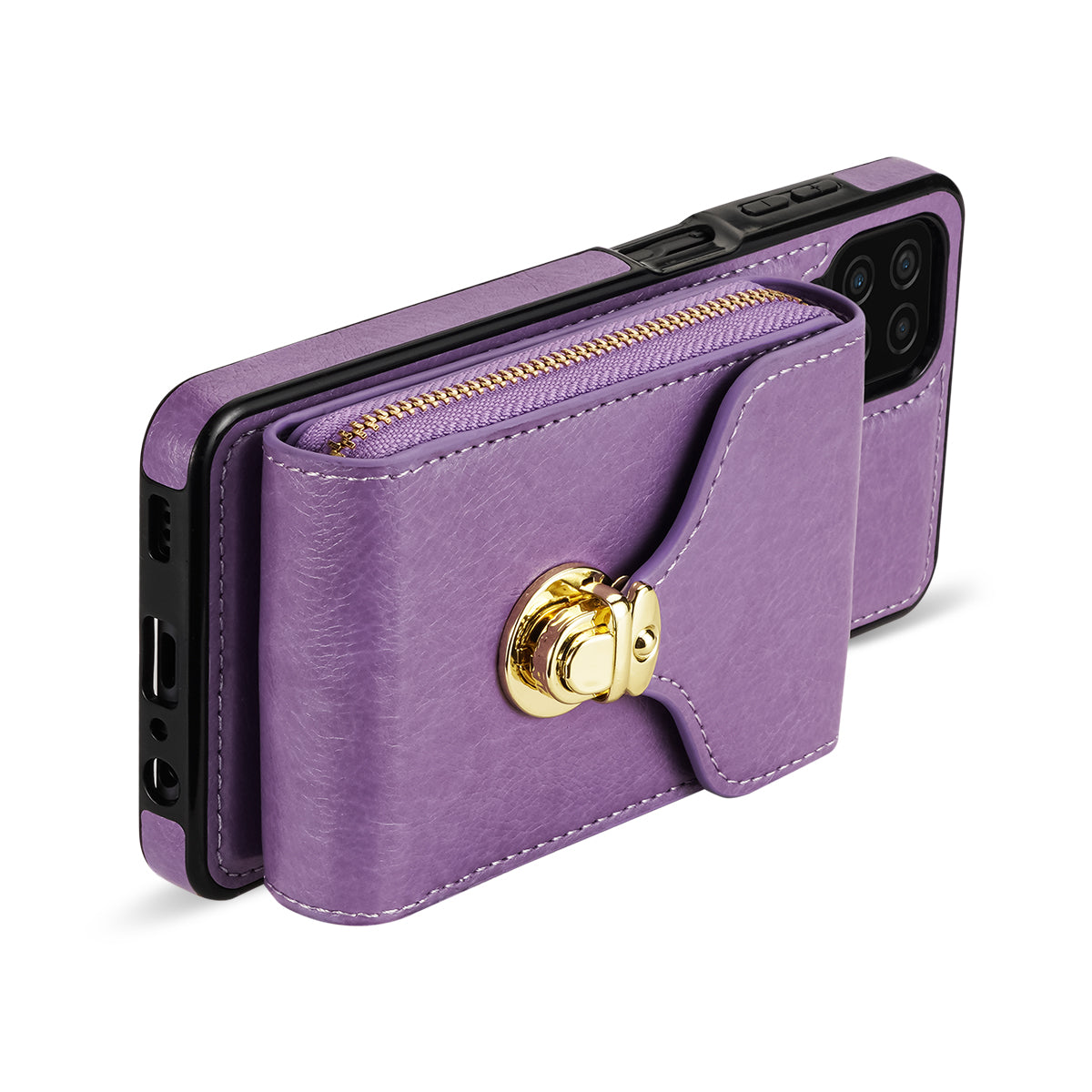 For Samsung Galaxy A12 Zipper Card Holder Bag Phone Case PU Leather Coated TPU Kickstand Cover