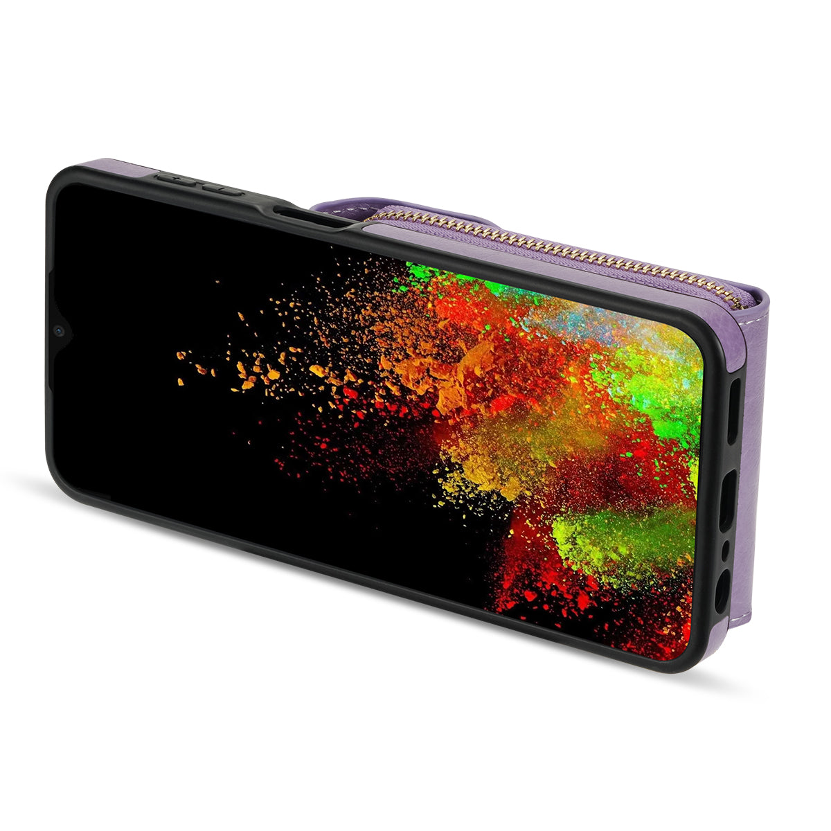 For Samsung Galaxy A12 Zipper Card Holder Bag Phone Case PU Leather Coated TPU Kickstand Cover