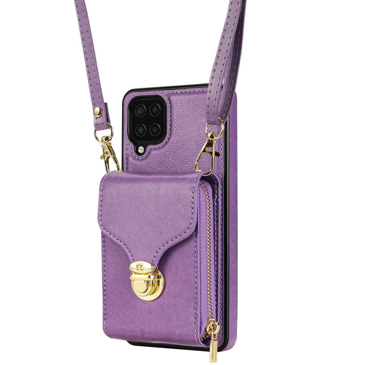 For Samsung Galaxy A12 Zipper Card Holder Bag Phone Case PU Leather Coated TPU Kickstand Cover