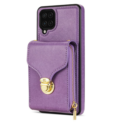 For Samsung Galaxy A12 Zipper Card Holder Bag Phone Case PU Leather Coated TPU Kickstand Cover