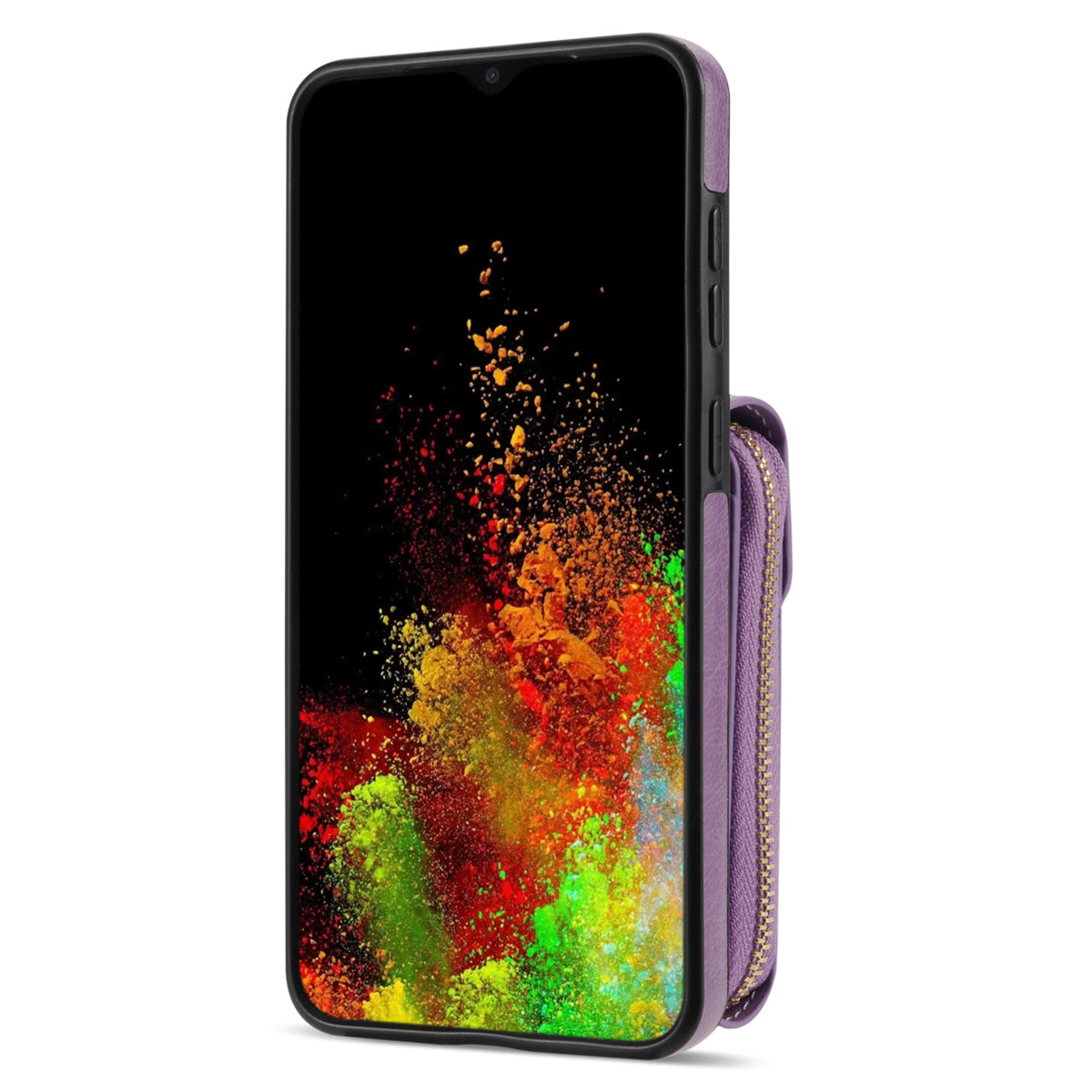 For Samsung Galaxy A12 Zipper Card Holder Bag Phone Case PU Leather Coated TPU Kickstand Cover