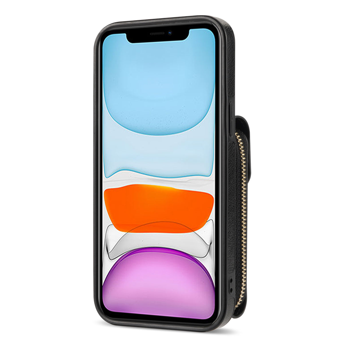 For iPhone 11 6.1 inch PU Leather Coated TPU Card Slot Phone Case Kickstand Crossbody Zipper Cover