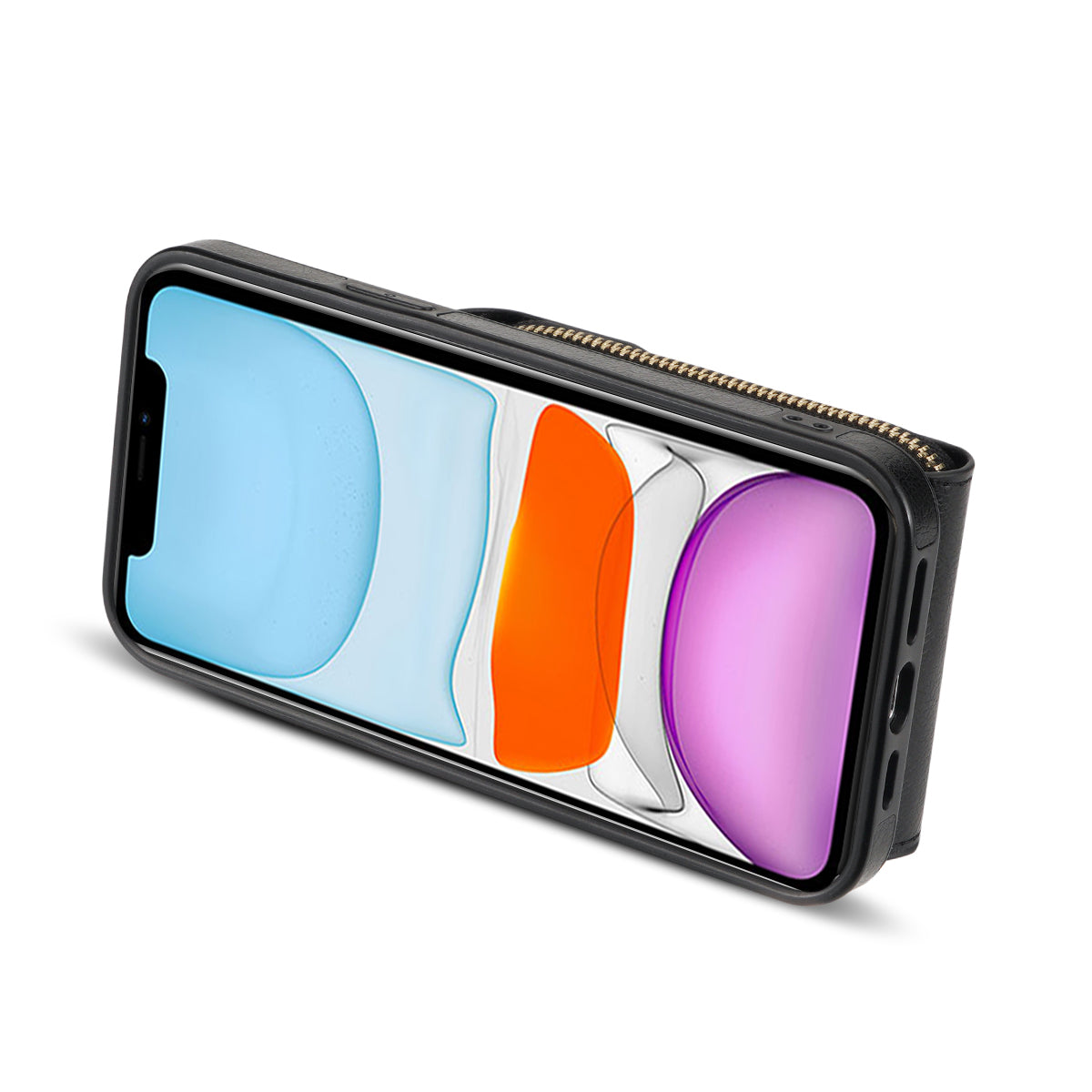 For iPhone 11 6.1 inch PU Leather Coated TPU Card Slot Phone Case Kickstand Crossbody Zipper Cover