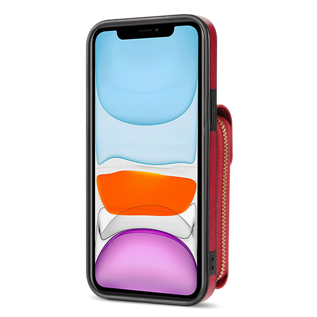 For iPhone 11 6.1 inch PU Leather Coated TPU Card Slot Phone Case Kickstand Crossbody Zipper Cover