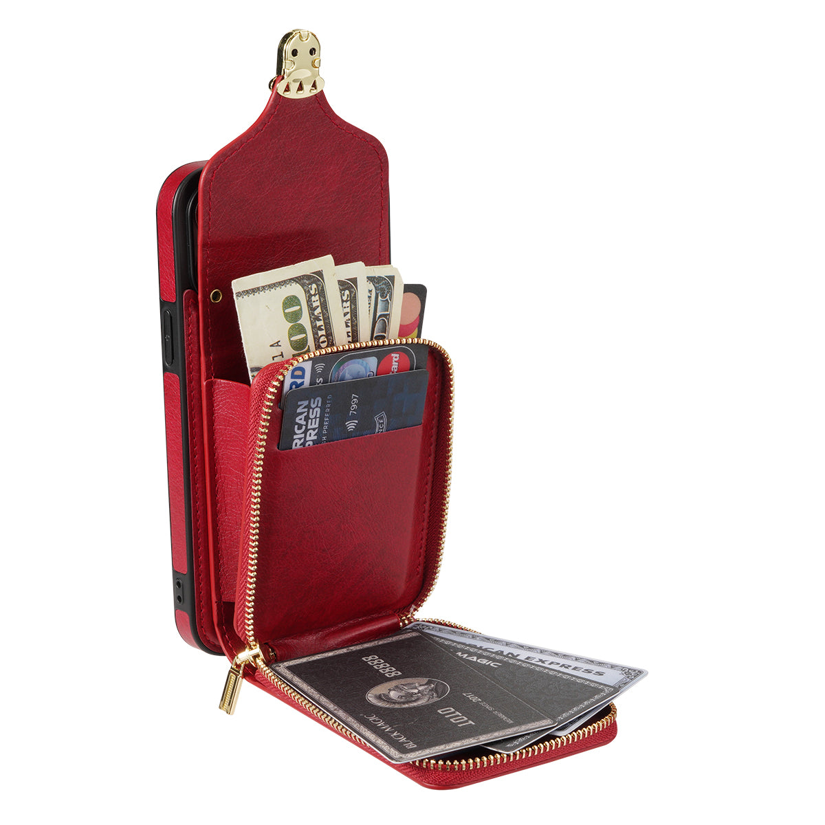 For iPhone 11 6.1 inch PU Leather Coated TPU Card Slot Phone Case Kickstand Crossbody Zipper Cover