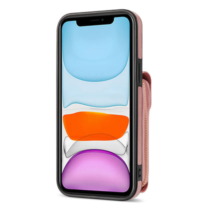 For iPhone 11 6.1 inch PU Leather Coated TPU Card Slot Phone Case Kickstand Crossbody Zipper Cover