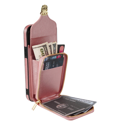 For iPhone 11 6.1 inch PU Leather Coated TPU Card Slot Phone Case Kickstand Crossbody Zipper Cover