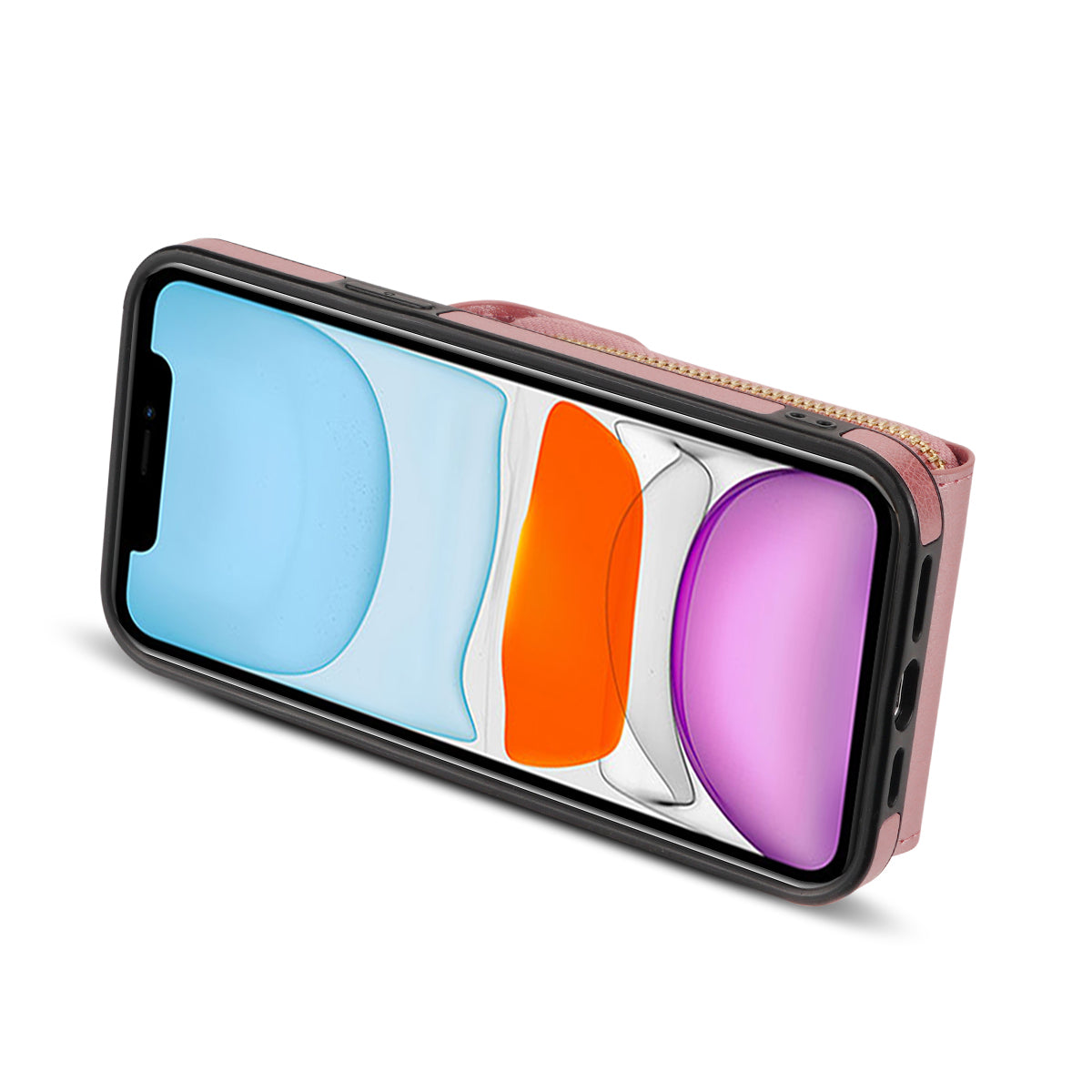 For iPhone 11 6.1 inch PU Leather Coated TPU Card Slot Phone Case Kickstand Crossbody Zipper Cover