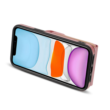 For iPhone 11 6.1 inch PU Leather Coated TPU Card Slot Phone Case Kickstand Crossbody Zipper Cover