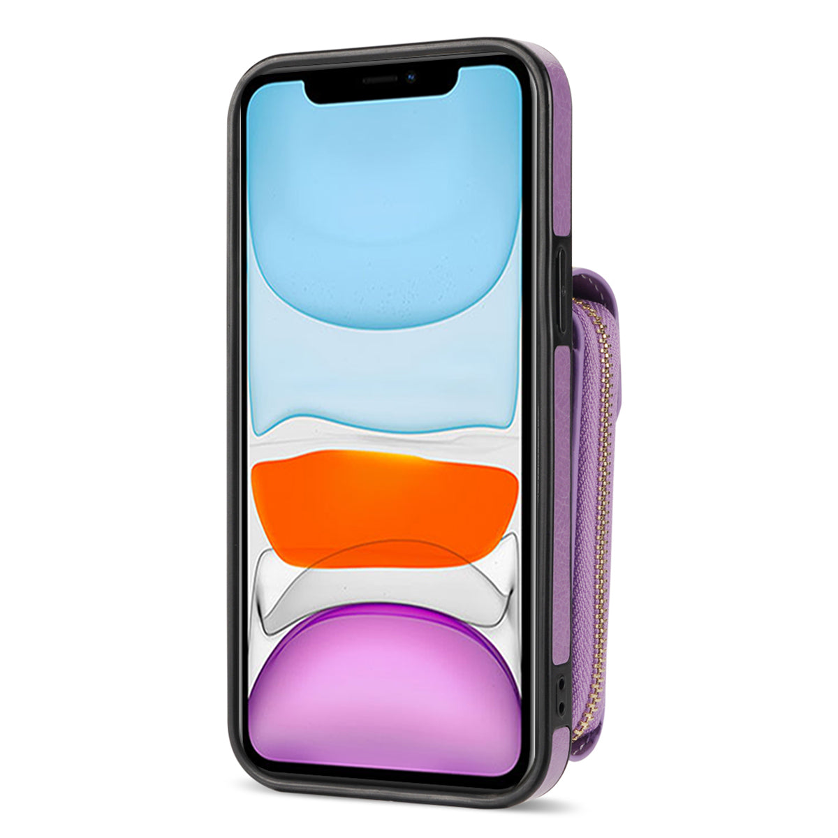 For iPhone 11 6.1 inch PU Leather Coated TPU Card Slot Phone Case Kickstand Crossbody Zipper Cover