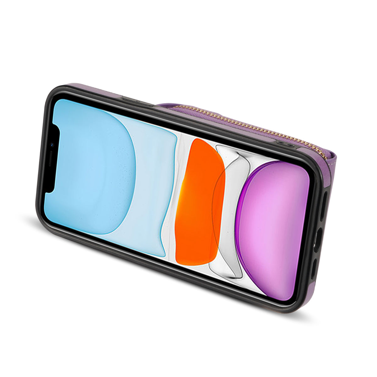 For iPhone 11 6.1 inch PU Leather Coated TPU Card Slot Phone Case Kickstand Crossbody Zipper Cover