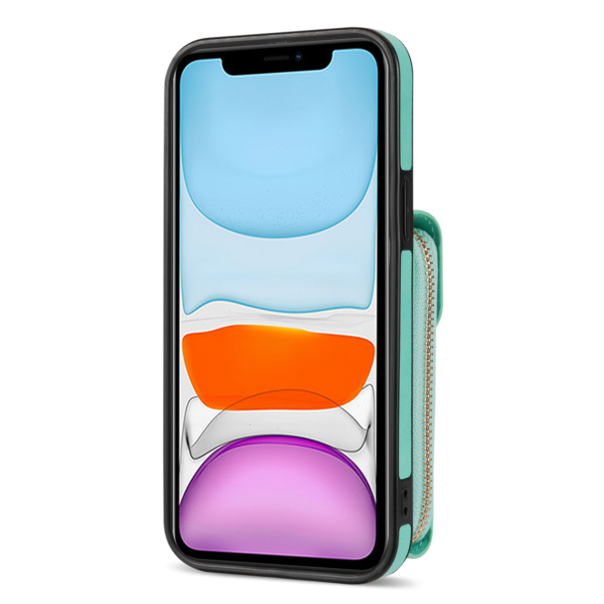 For iPhone 11 6.1 inch PU Leather Coated TPU Card Slot Phone Case Kickstand Crossbody Zipper Cover