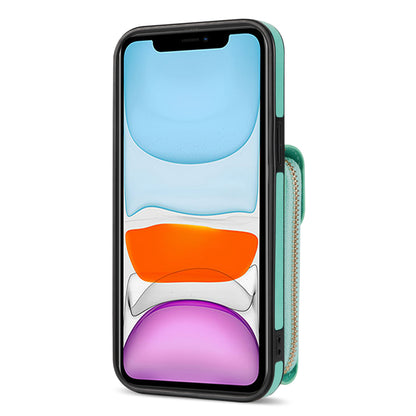 For iPhone 11 6.1 inch PU Leather Coated TPU Card Slot Phone Case Kickstand Crossbody Zipper Cover